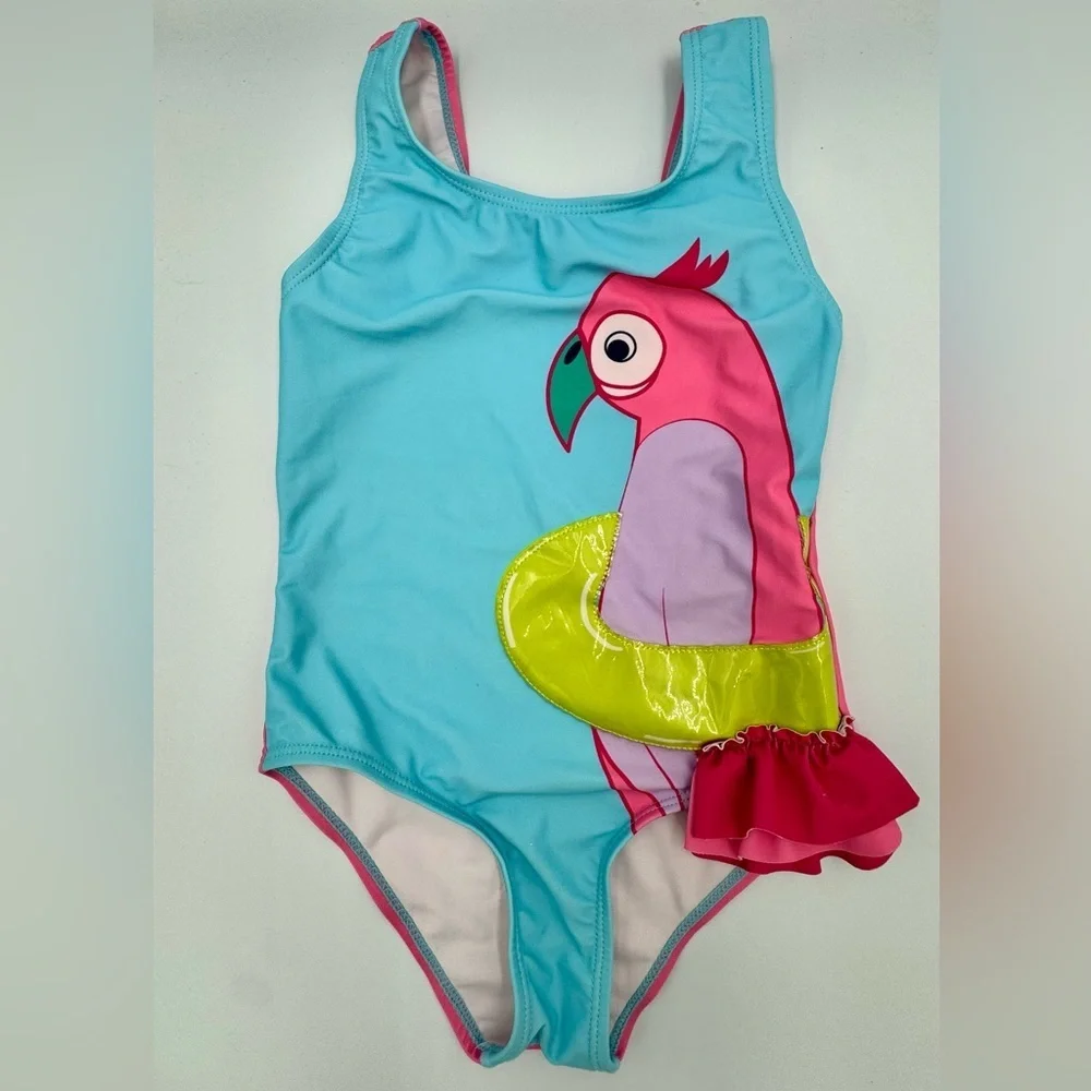Andy and Evan Sz 6X Kids Swim Flamingo Swimsuit - Blue and Pink